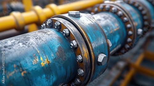 Close-up of industrial pipes and flanges. photo