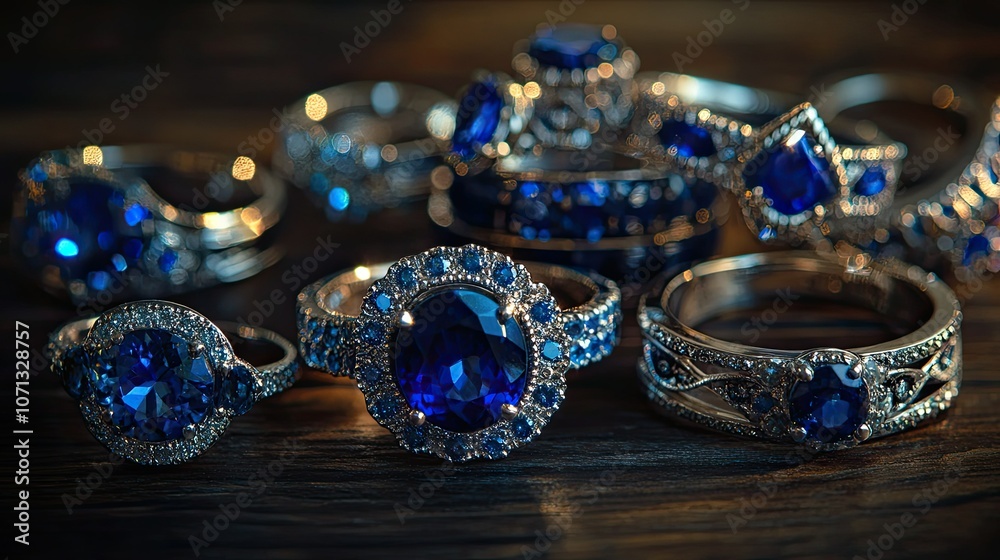 Elegant Blue Gemstone Jewelry Collection Display Elegant Blue Gemstone Jewelry Collection Display