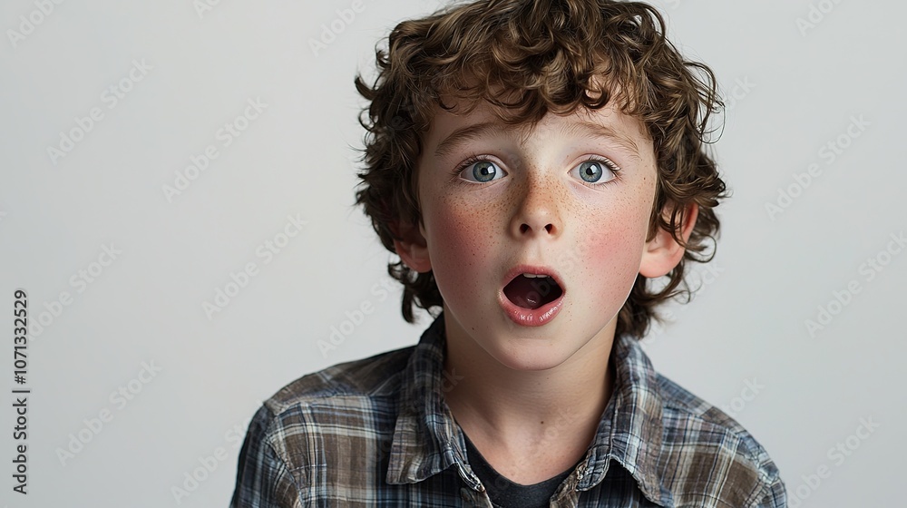 Surprised Boy with Curly Hair and Open Mouth Expression Surprised Boy with Curly Hair and Open Mouth Expression