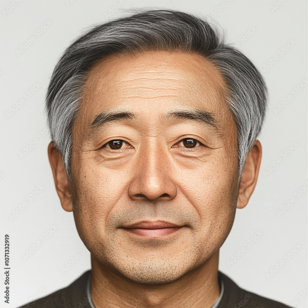 Fototapeta premium Asian man in his 60s. Neat impression. ID photo. white background.