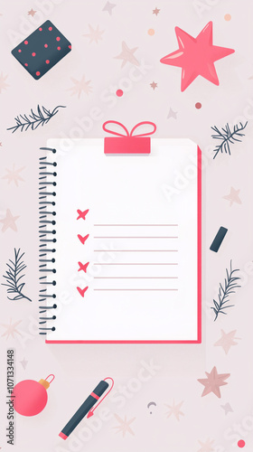 Festive holiday wish list with stars and gift decor.