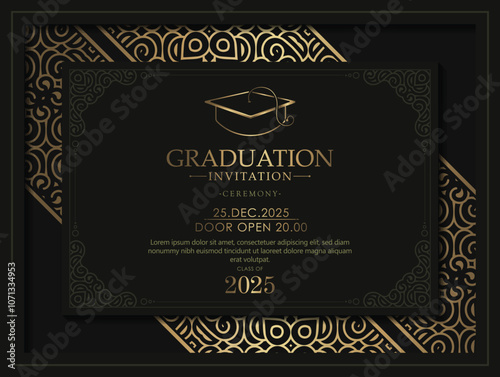 Elegant dark Gold graduation invitation template