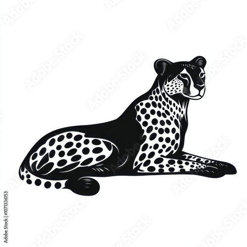 Silhouette vector illustration of a resting cheetah, on white background, 2d flat illustration, suitable for sports branding, speed-themed logos, and wildlife conservation efforts. photo