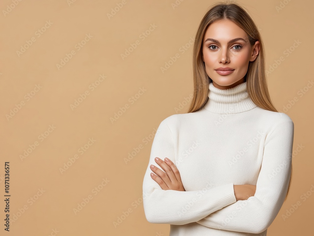 Obraz premium portrait woman with makeup and a fashionable hairstyle poses in studio