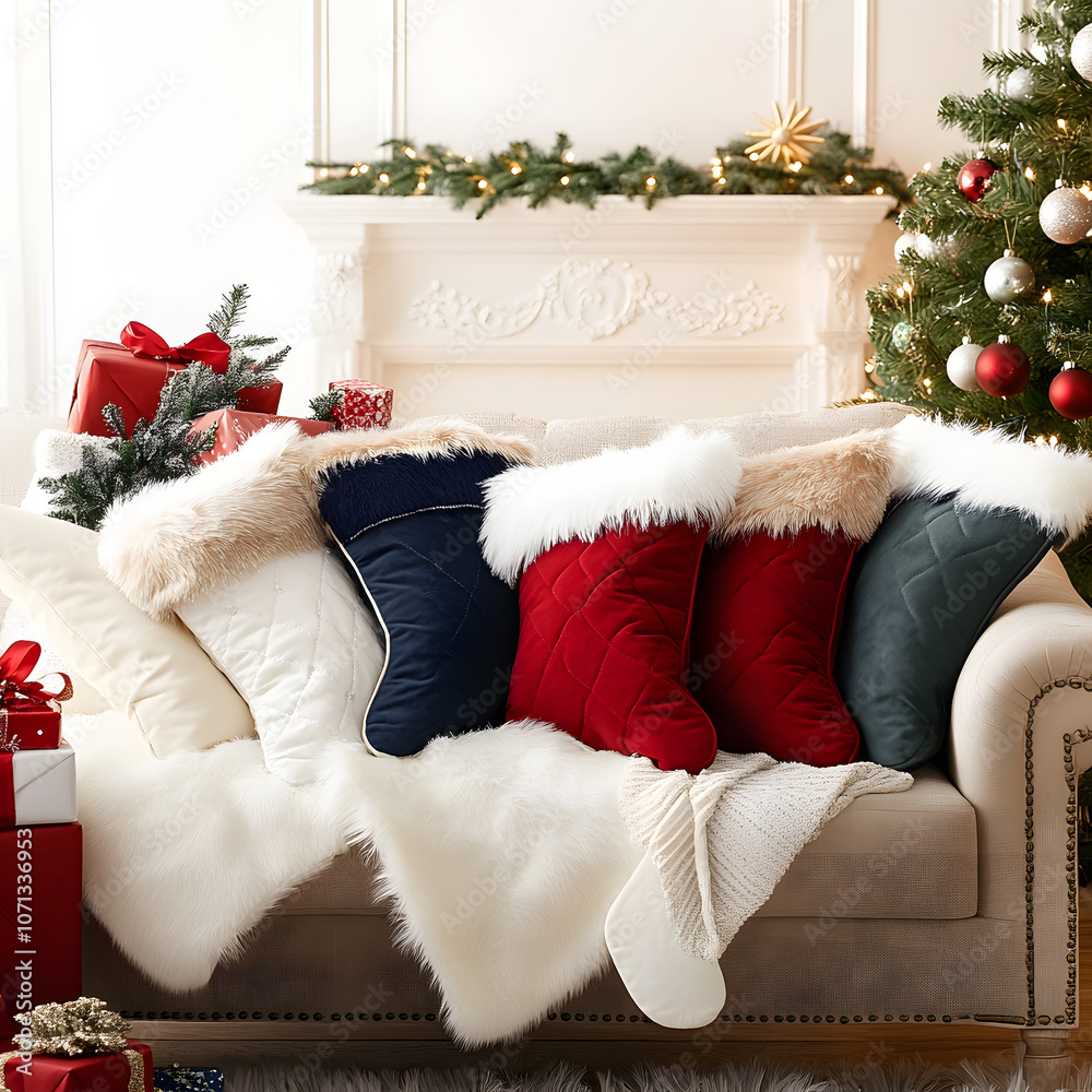 Obraz premium Christmas scene in cozy snowy winter Decorative lighting and charming elements to create a warm and magical atmosphere.