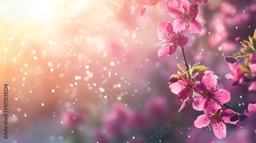 spring rain in blooming garden, concept freshness nature weather seasonal background 