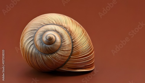 Close-up of seashells, spiral pattern, earth tones, 3D illustration.