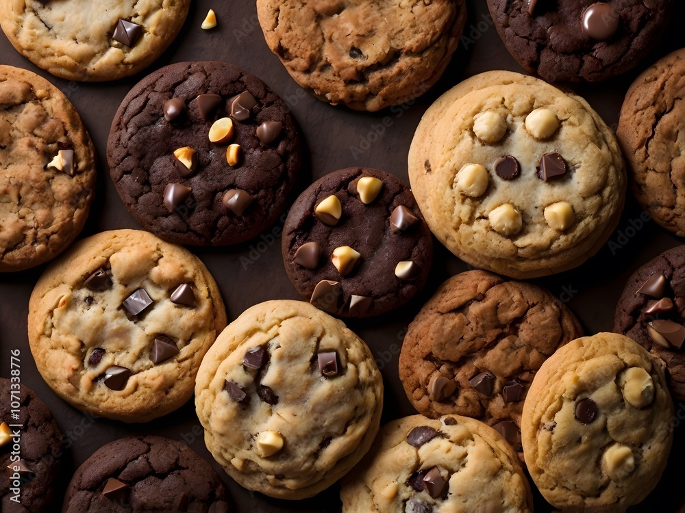 Close Up of Assorted Chocolate Chip Cookies with Milk Chocolate and White Chocolate Chips Close Up of Assorted Chocolate Chip Cookies with Milk Chocolate and White Chocolate Chips