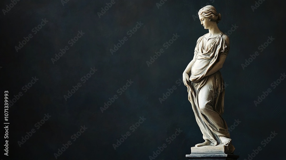 Statue on a dark background. background with empty space for inscription texts and titles of desktop postcards Statue on a dark background. background with empty space for inscription texts and titles of desktop postcards