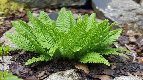 Strong green fern leaves in spring - Ostrich Featherwort Matteuccia struthiopteri photo