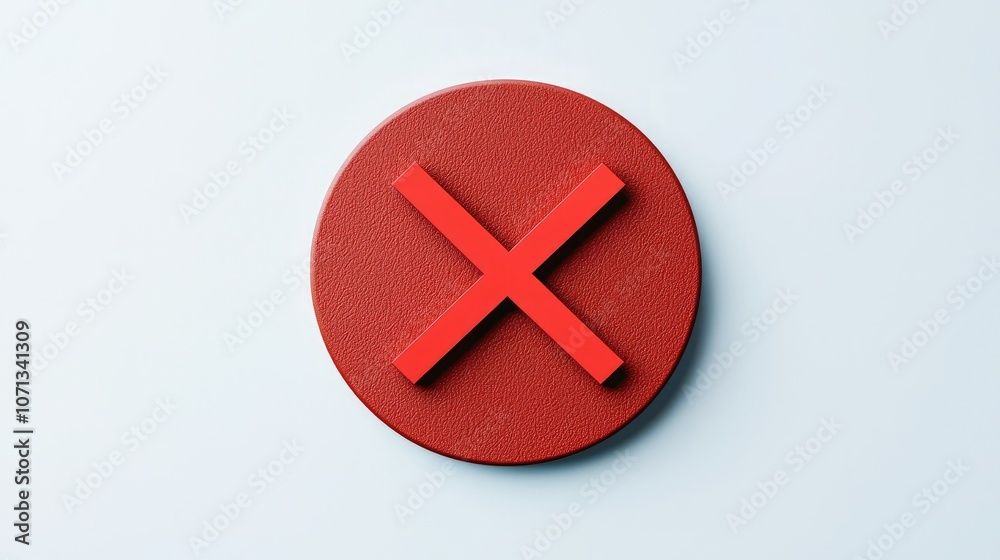 Fototapeta premium A red circular symbol with a bold cross, conveying a clear message of negation or disapproval against a light background.