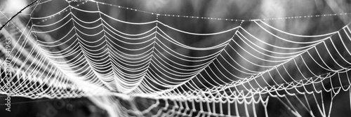 Canvas Print Sunlight illuminating spider web at sunrise