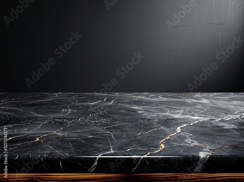 Modern Black Marble Table Top with Dark Background for Product Display