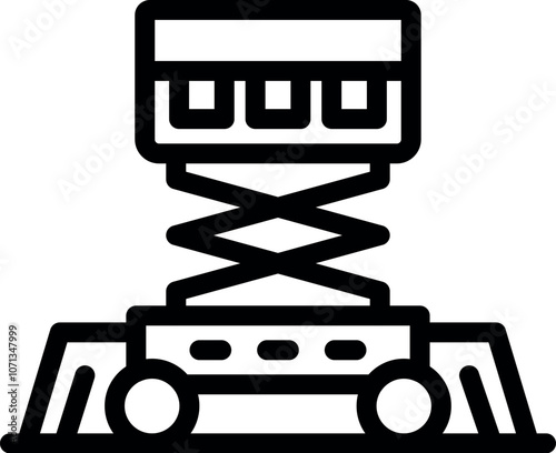 Mobile scissor lift platform raising for building maintenance, line icon illustration