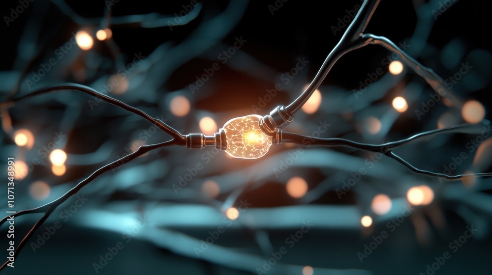 Fototapeta premium Neuron Network Glowing Lightbulb Concept