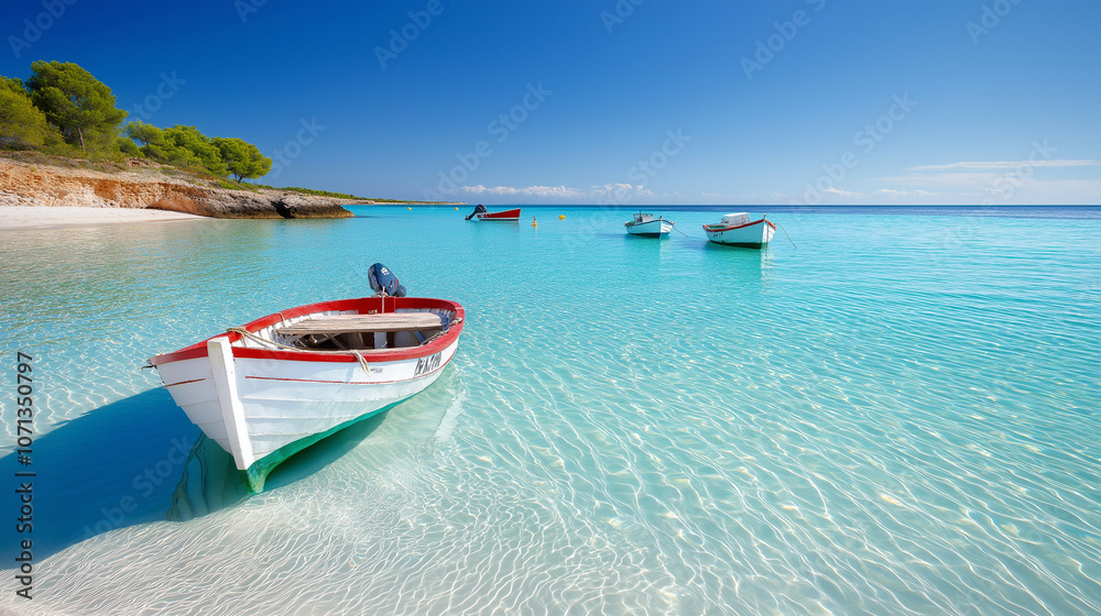 a tranquil bay with boats anchored in clear water a tranquil bay with boats anchored in clear water