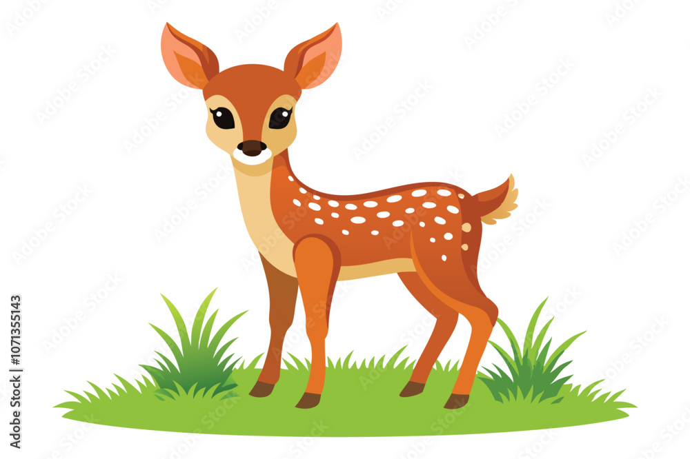 Fototapeta premium a baby deer stand in grass white white background