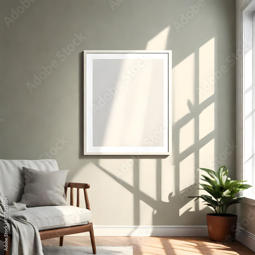 Empty mockup frame on wall. 