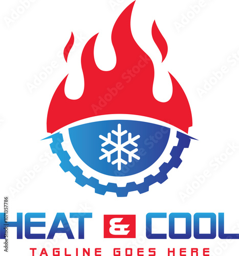 Heat and cool logo design with vector air conditioning icons of fire and snow