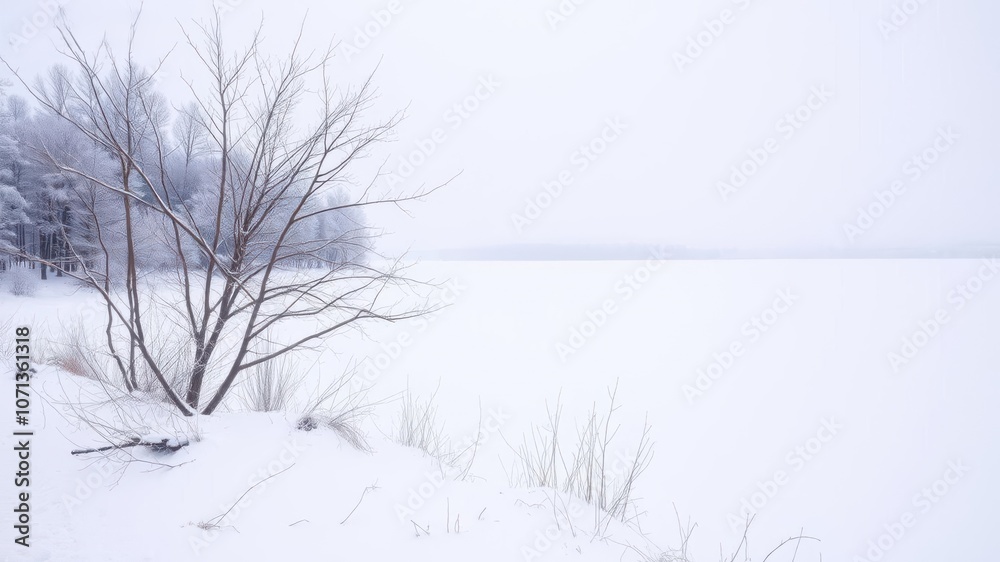 Obraz premium Glistening snow covering a vast winter landscape, nature, barren, peaceful