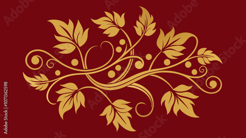 Golden Vine Design on Deep Red Background. Perfect for: Holiday Parties, Autumn Celebrations, Thanksgiving