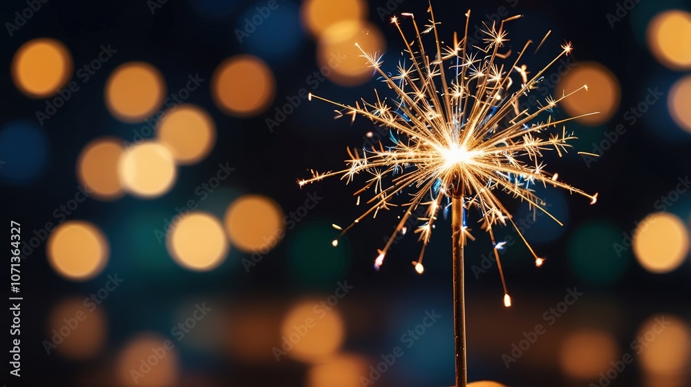 Obraz premium Burning sparkler with bokeh light background