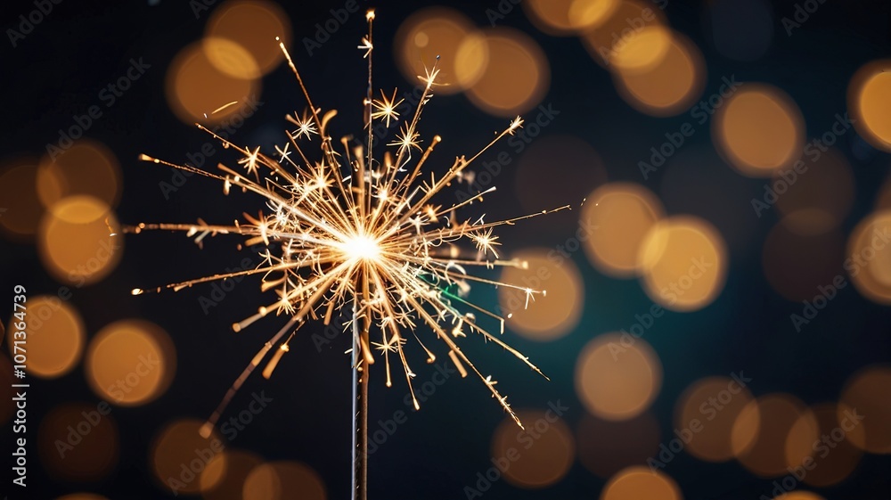 Obraz premium Burning sparkler with bokeh light background