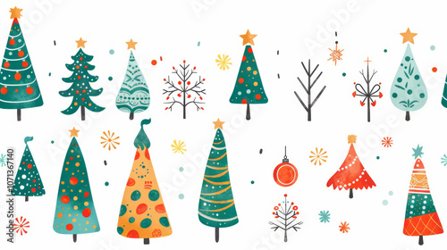 Seamlessly tiled christmas tree holiday border