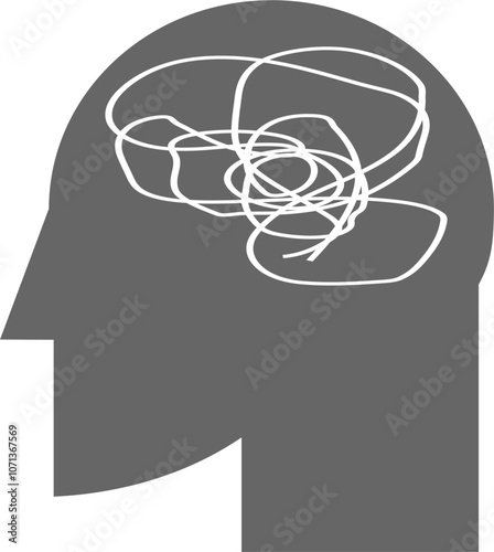 vector graphic illustration of a silhouette of a person with complex thinking