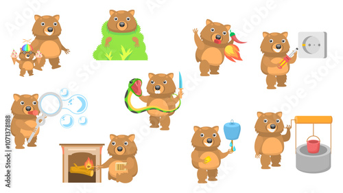 Big Set Abstract Collection Flat Cartoon Different Animal Wombats Vector Design Fauna Wildlife