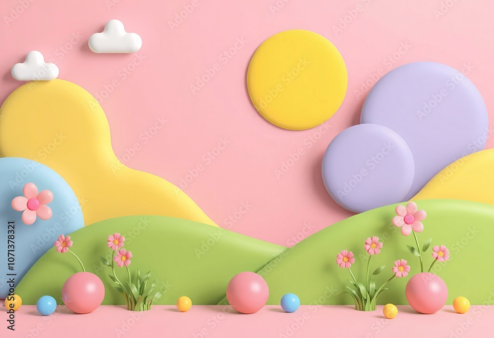 3D Rendered Abstract Background with Pastel Colors, Flowers and Balls. 3D Rendered Abstract Background with Pastel Colors, Flowers and Balls.