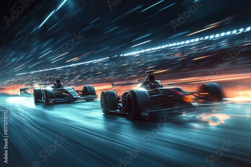 a group of racing cars racing down a track