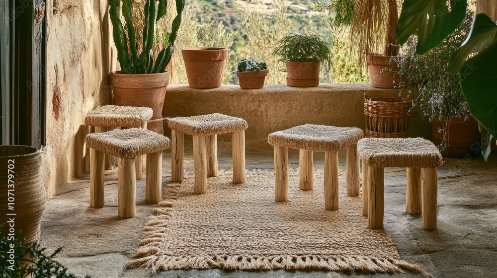 Fototapeta premium Cozy Outdoor Space with Natural Decor Elements