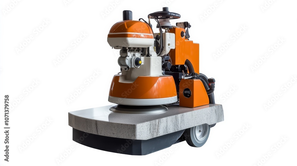 Industrial Cleaning Robot: A close-up shot of an orange and white industrial cleaning robot, showcasing its robust design and powerful cleaning capabilities.