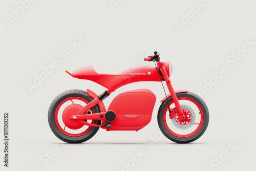 Futuristic Red Electric Motorcycle with Hubless LED Wheels on White Background photo