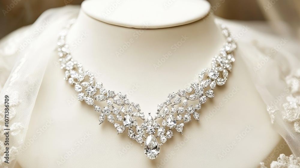 Elegant Diamond Necklace on Display Elegant Diamond Necklace on Display