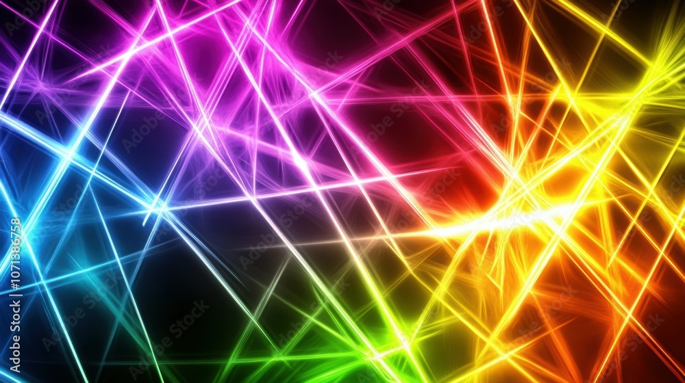 Obraz premium Colorful Fusion: A captivating background of neon lines in various colors, merging and contrasting beautifully