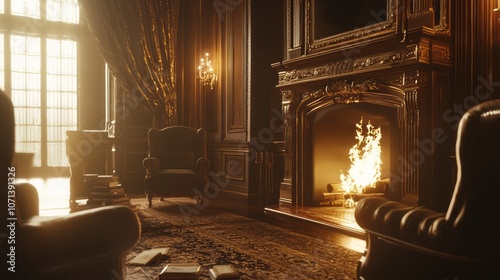 Luxurious Cozy Den with Roaring Fireplace and Antique Books | Inviting Old Money Interiors