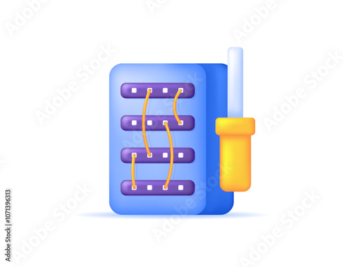 fiber optic server maintenance and repair concept. technician, Optical Line Terminal. illustration of fiber optic device rack with screwdriver. icon or symbol. minimalist 3d concept design. graphic