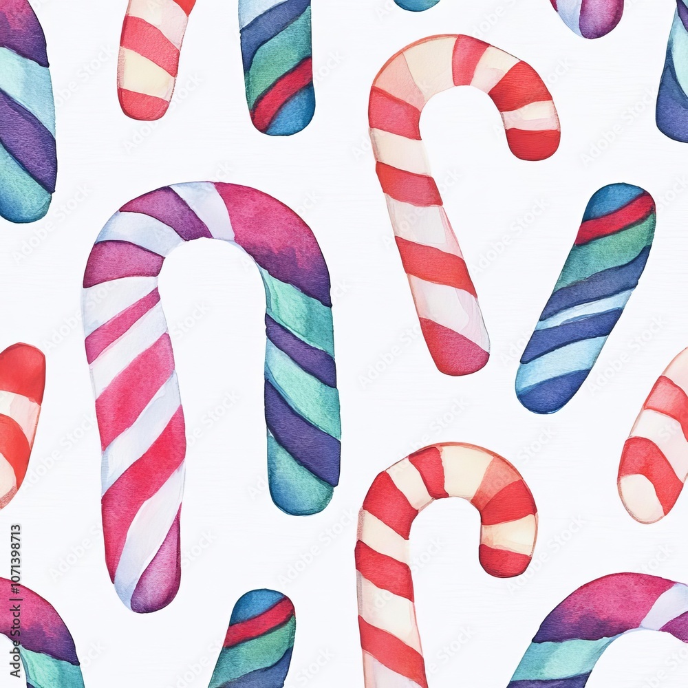 Fototapeta premium Mintinfused candy cane pattern with vibrant colors on a clean white backdrop, seasonal sweets