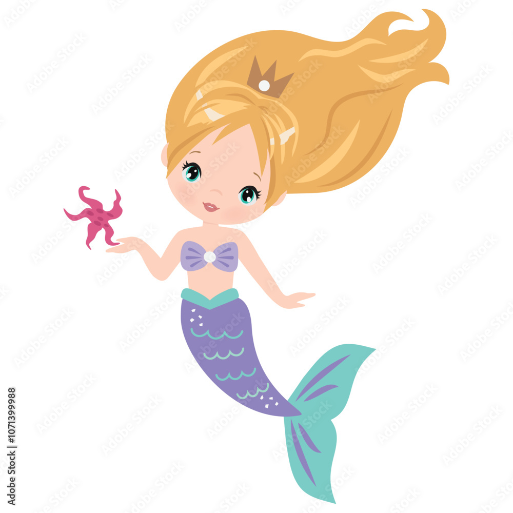 Fototapeta premium Cute mermaid sea princess vector cartoon illustration