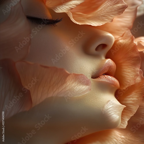 Serene beauty with floral elements, close-up. photo