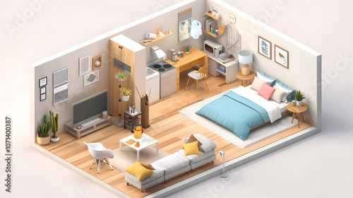 Micro Apartment design 3d Isometric photo