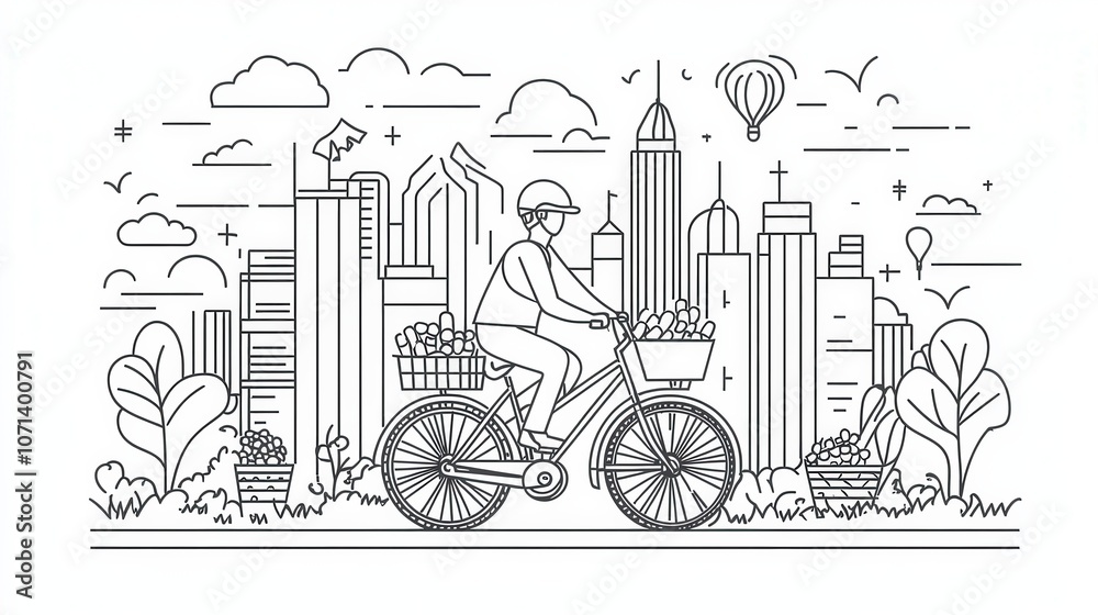 Fototapeta premium Urban Cyclist Exploring the City Skyline