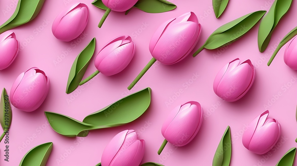 Fototapeta premium Mini Pink Tulip Pattern on Soft Pink Background