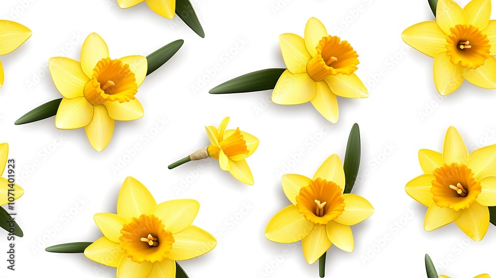 Obraz premium Mini Yellow Daffodil Pattern on White Background