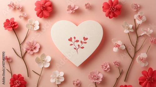 Heart-Shaped Box Surrounded by Colorful Paper Flowers