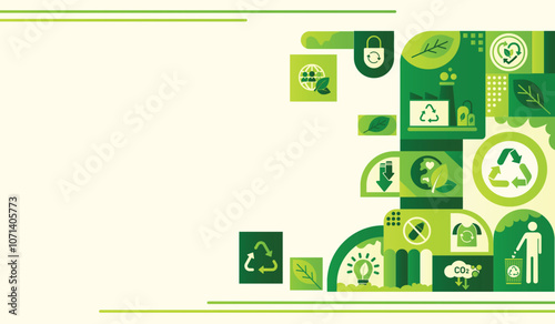The Concept of Reduce, Reuse, Recycle in zero waste with Icons for sustainable environment management web banner. Garbage recycling to eco friendly. Green template Infographic flate vector design.