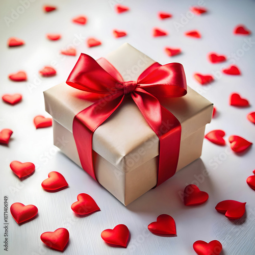 A beautifully wrapped gift box with a striking red bow