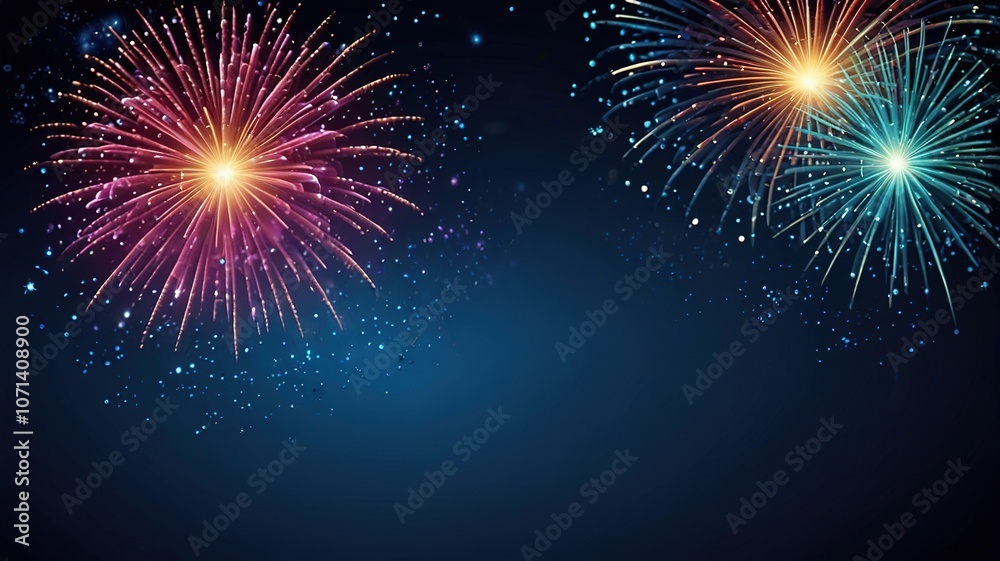 Fireworks on blue background with stars and space for text Fireworks on blue background with stars and space for text